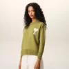 Green Wool and Cotton Crewneck Ami De Coeur Sweater Green Wool and Cotton Crewneck Ami De Coeur Sweater