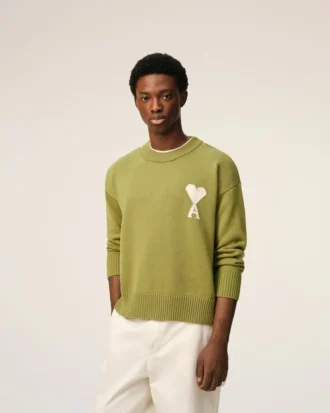 Green Wool and Cotton Crewneck Ami De Coeur Sweater