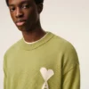 Green Wool and Cotton Crewneck Ami De Coeur Sweater Green Wool and Cotton Crewneck Ami De Coeur Sweater