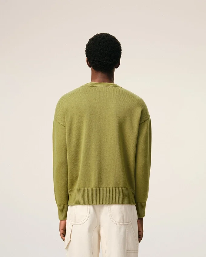 Green Wool and Cotton Crewneck Ami De Coeur Sweater Green Wool and Cotton Crewneck Ami De Coeur Sweater