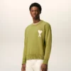 Green Wool and Cotton Crewneck Ami De Coeur Sweater Green Wool and Cotton Crewneck Ami De Coeur Sweater