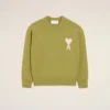 Green Wool and Cotton Crewneck Ami De Coeur Sweater Green Wool and Cotton Crewneck Ami De Coeur Sweater