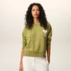Green Wool and Cotton Crewneck Ami De Coeur Sweater Green Wool and Cotton Crewneck Ami De Coeur Sweater
