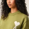 Green Wool and Cotton Crewneck Ami De Coeur Sweater Green Wool and Cotton Crewneck Ami De Coeur Sweater