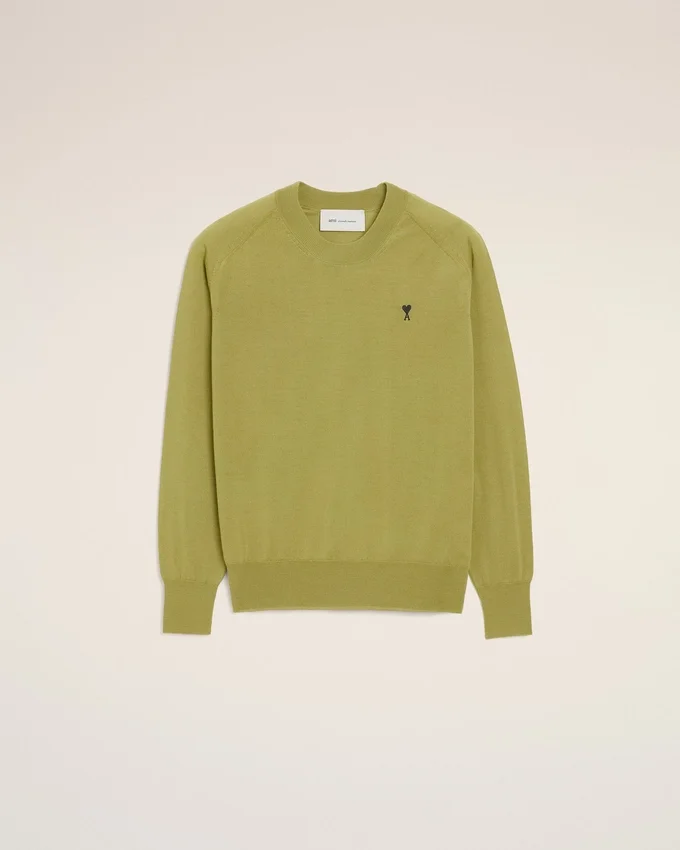 Green Wool Crewneck Ami De Coeur Sweater Green Wool Crewneck Ami De Coeur Sweater