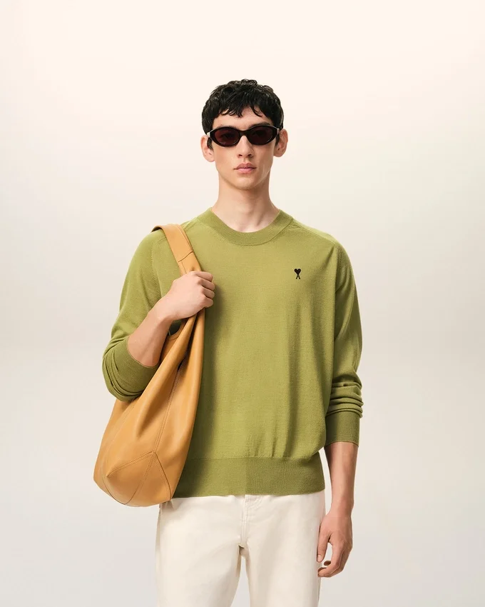 Green Wool Crewneck Ami De Coeur Sweater Green Wool Crewneck Ami De Coeur Sweater
