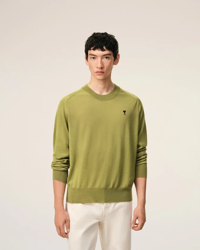 Green Wool Crewneck Ami De Coeur Sweater Green Wool Crewneck Ami De Coeur Sweater