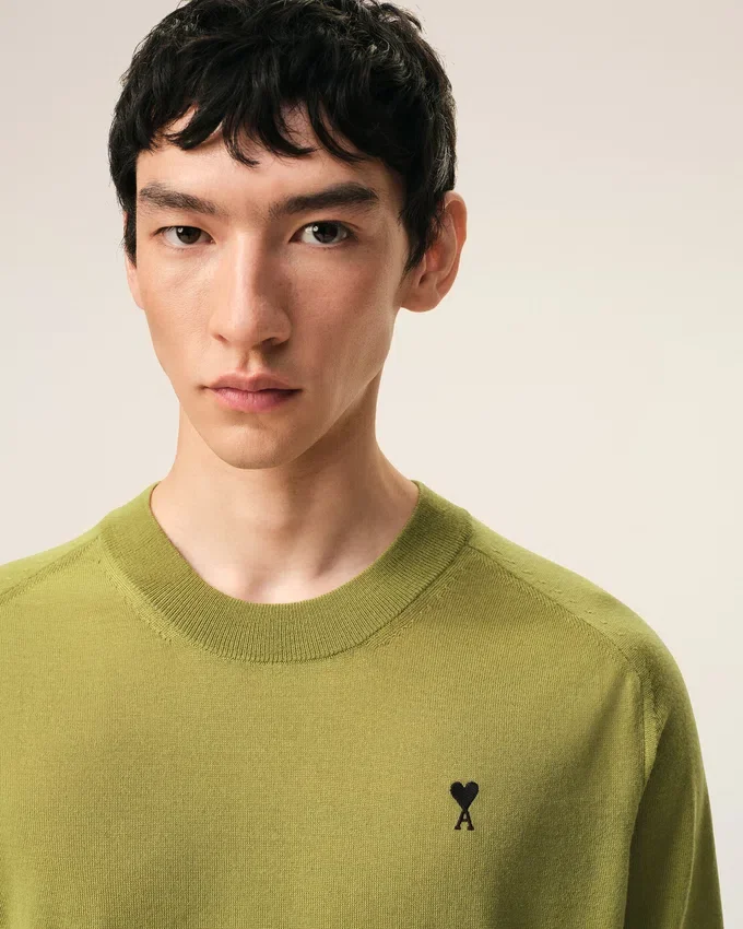 Green Wool Crewneck Ami De Coeur Sweater Green Wool Crewneck Ami De Coeur Sweater