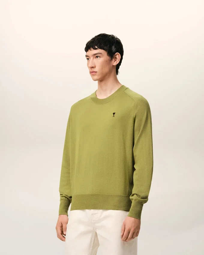 Green Wool Crewneck Ami De Coeur Sweater Green Wool Crewneck Ami De Coeur Sweater