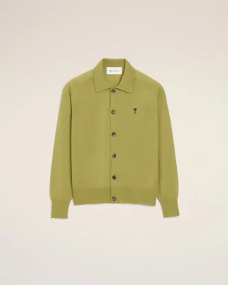 Green Wool Shirt Collar Ami De Coeur Cardigan