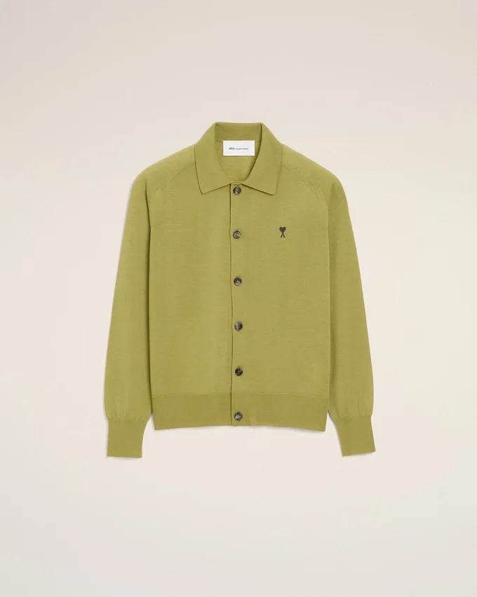 Green Wool Shirt Collar Ami De Coeur Cardigan Green Wool Shirt Collar Ami De Coeur Cardigan