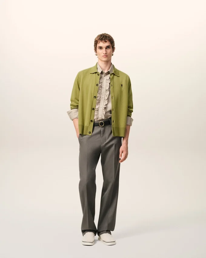 Green Wool Shirt Collar Ami De Coeur Cardigan Green Wool Shirt Collar Ami De Coeur Cardigan