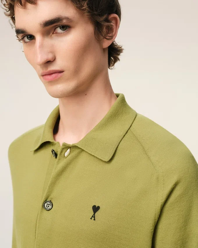 Green Wool Shirt Collar Ami De Coeur Cardigan Green Wool Shirt Collar Ami De Coeur Cardigan