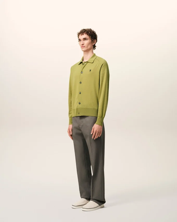 Green Wool Shirt Collar Ami De Coeur Cardigan Green Wool Shirt Collar Ami De Coeur Cardigan