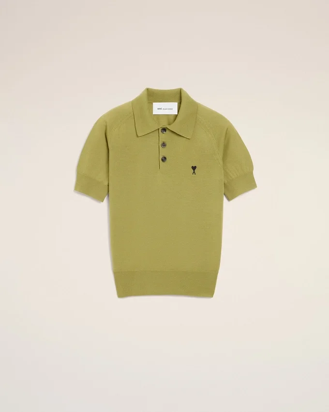 Green Wool Short Sleeves Ami De Coeur Polo Green Wool Short Sleeves Ami De Coeur Polo