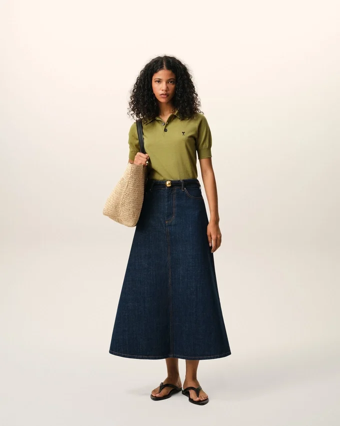 Green Wool Short Sleeves Ami De Coeur Polo Green Wool Short Sleeves Ami De Coeur Polo