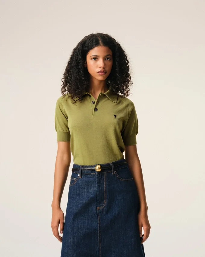 Green Wool Short Sleeves Ami De Coeur Polo Green Wool Short Sleeves Ami De Coeur Polo