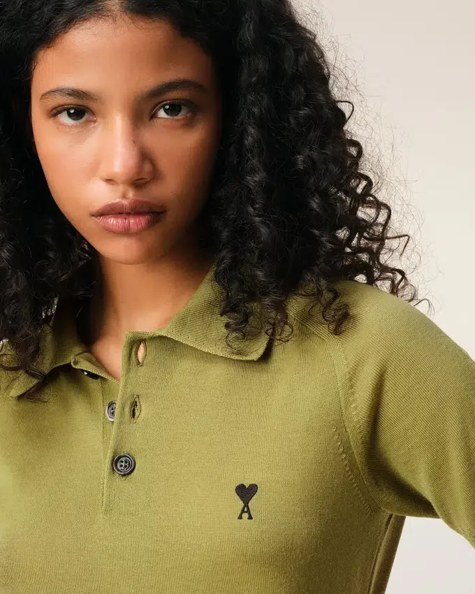 Green Wool Short Sleeves Ami De Coeur Polo Green Wool Short Sleeves Ami De Coeur Polo