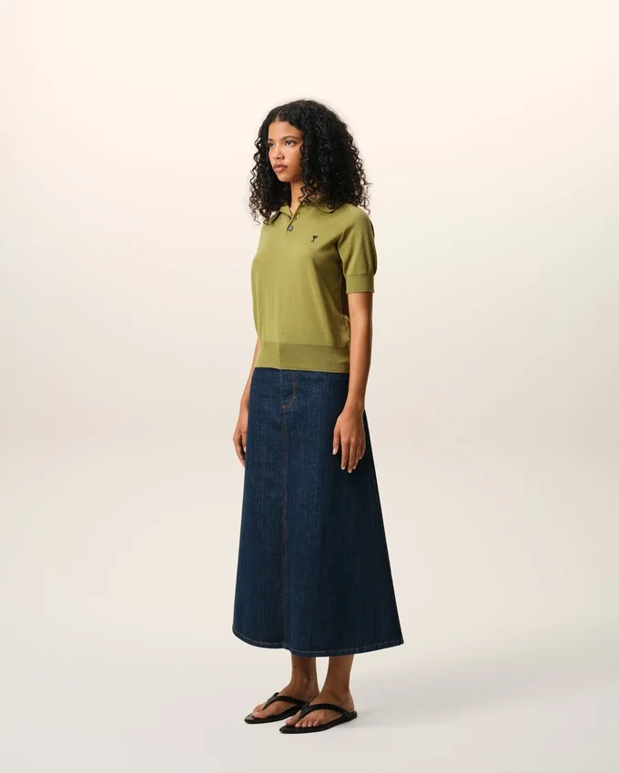 Green Wool Short Sleeves Ami De Coeur Polo Green Wool Short Sleeves Ami De Coeur Polo