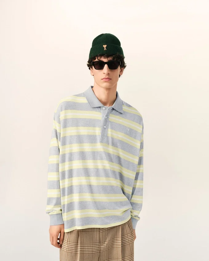 Grey and Yellow Strapped Cotton Polo Grey and Yellow Strapped Cotton Polo
