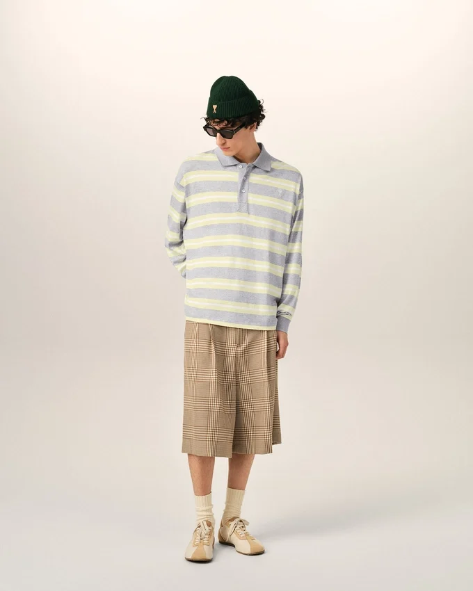 Grey and Yellow Strapped Cotton Polo Grey and Yellow Strapped Cotton Polo