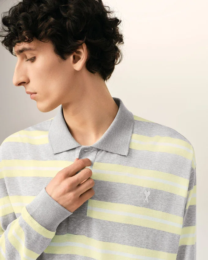 Grey and Yellow Strapped Cotton Polo Grey and Yellow Strapped Cotton Polo