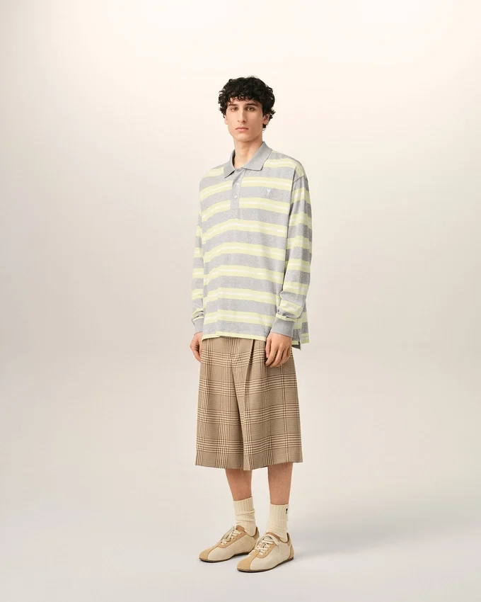Grey and Yellow Strapped Cotton Polo Grey and Yellow Strapped Cotton Polo