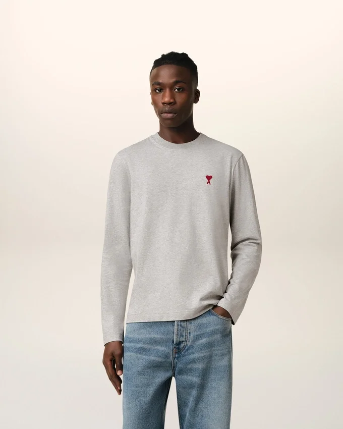 Grey Cotton Ami De Coeur Long Sleeves T-Shirt Grey Cotton Ami De Coeur Long Sleeves T-Shirt