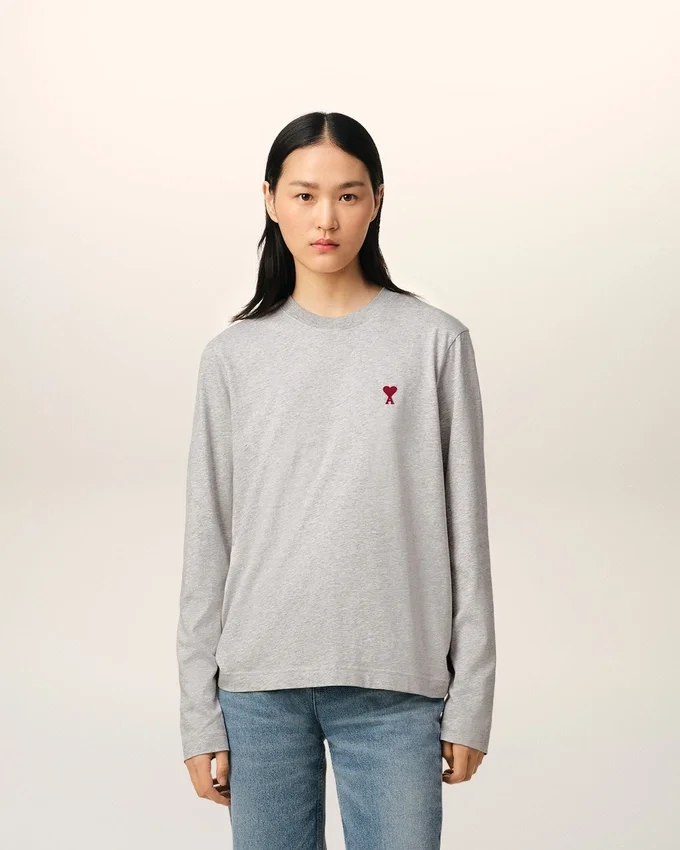 Grey Cotton Ami De Coeur Long Sleeves T-Shirt Grey Cotton Ami De Coeur Long Sleeves T-Shirt