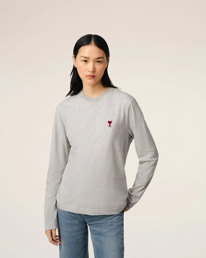 Grey Cotton Ami De Coeur Long Sleeves T-Shirt Grey Cotton Ami De Coeur Long Sleeves T-Shirt