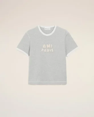 Grey Cotton Ami Paris Knitted Patch T-Shirt