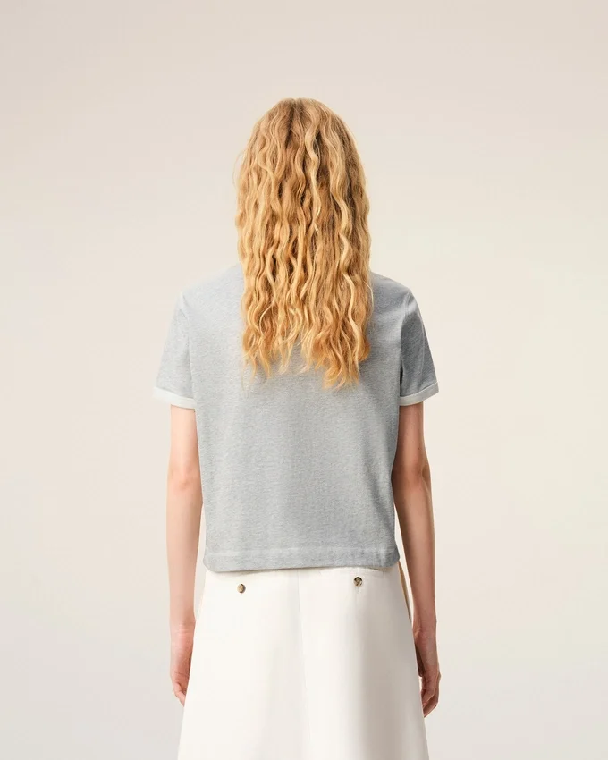 Grey Cotton Ami Paris Knitted Patch T-Shirt Grey Cotton Ami Paris Knitted Patch T-Shirt