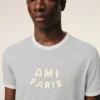 Grey Cotton Ami Paris Knitted Patch T-Shirt Grey Cotton Ami Paris Knitted Patch T-Shirt