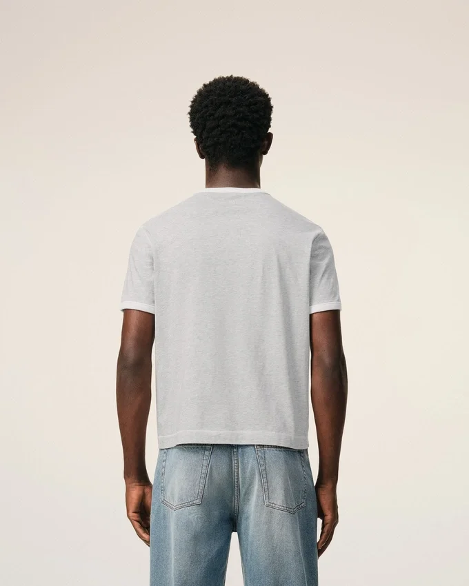 Grey Cotton Ami Paris Knitted Patch T-Shirt Grey Cotton Ami Paris Knitted Patch T-Shirt
