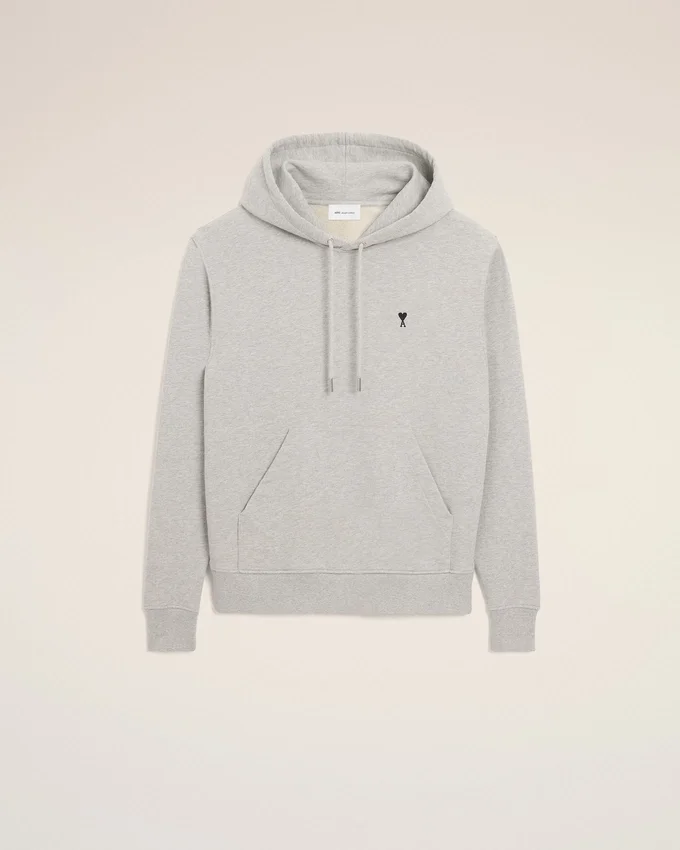 Grey Cotton Contrasted Ami De Coeur Hoodie Grey Cotton Contrasted Ami De Coeur Hoodie