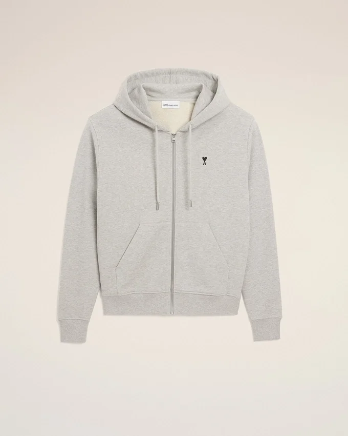 Grey Cotton Contrasted Ami De Coeur Hoodie Grey Cotton Contrasted Ami De Coeur Hoodie