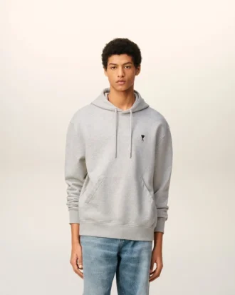Grey Cotton Contrasted Ami De Coeur Hoodie