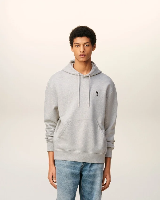 Grey Cotton Contrasted Ami De Coeur Hoodie Grey Cotton Contrasted Ami De Coeur Hoodie