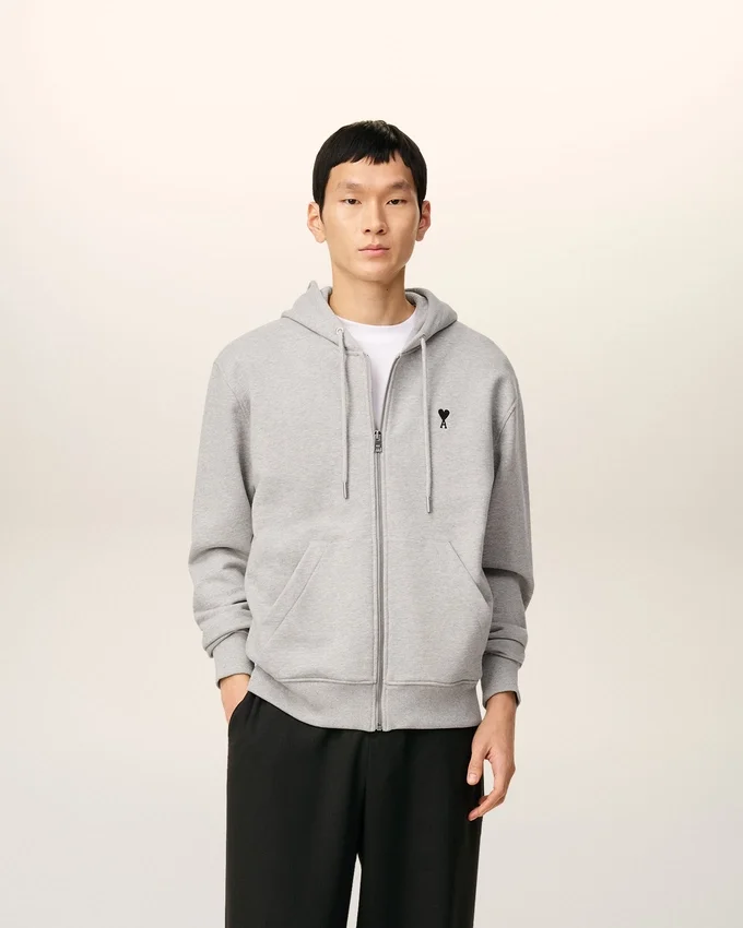 Grey Cotton Contrasted Ami De Coeur Hoodie Grey Cotton Contrasted Ami De Coeur Hoodie