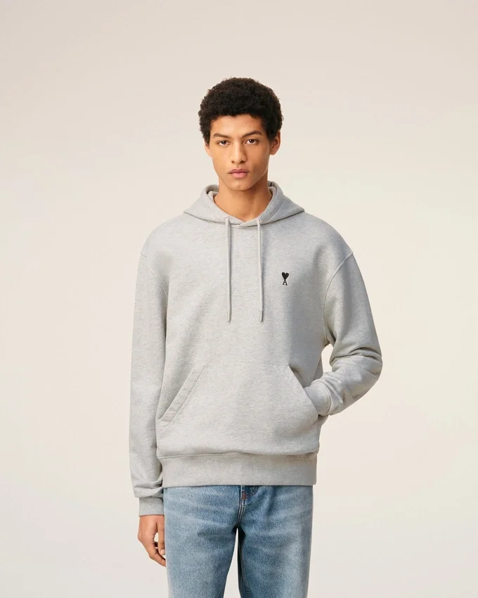 Grey Cotton Contrasted Ami De Coeur Hoodie Grey Cotton Contrasted Ami De Coeur Hoodie