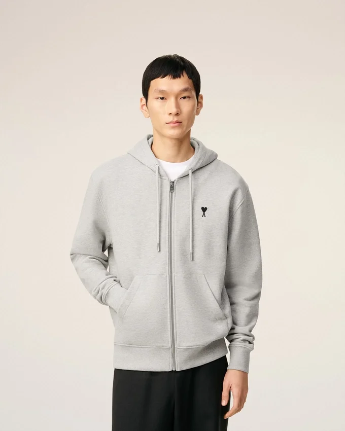 Grey Cotton Contrasted Ami De Coeur Hoodie Grey Cotton Contrasted Ami De Coeur Hoodie