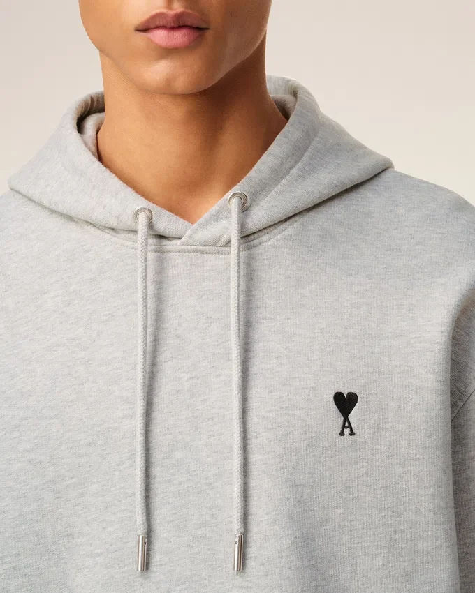 Grey Cotton Contrasted Ami De Coeur Hoodie Grey Cotton Contrasted Ami De Coeur Hoodie