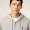 Grey Cotton Contrasted Ami De Coeur Hoodie Grey Cotton Contrasted Ami De Coeur Hoodie
