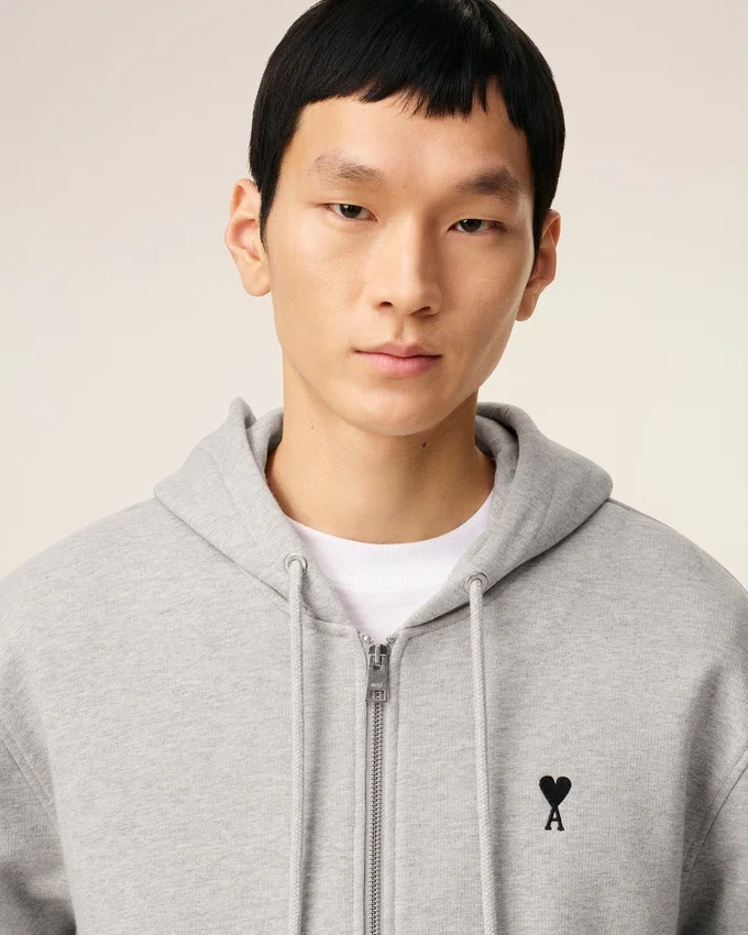 Grey Cotton Contrasted Ami De Coeur Hoodie Grey Cotton Contrasted Ami De Coeur Hoodie