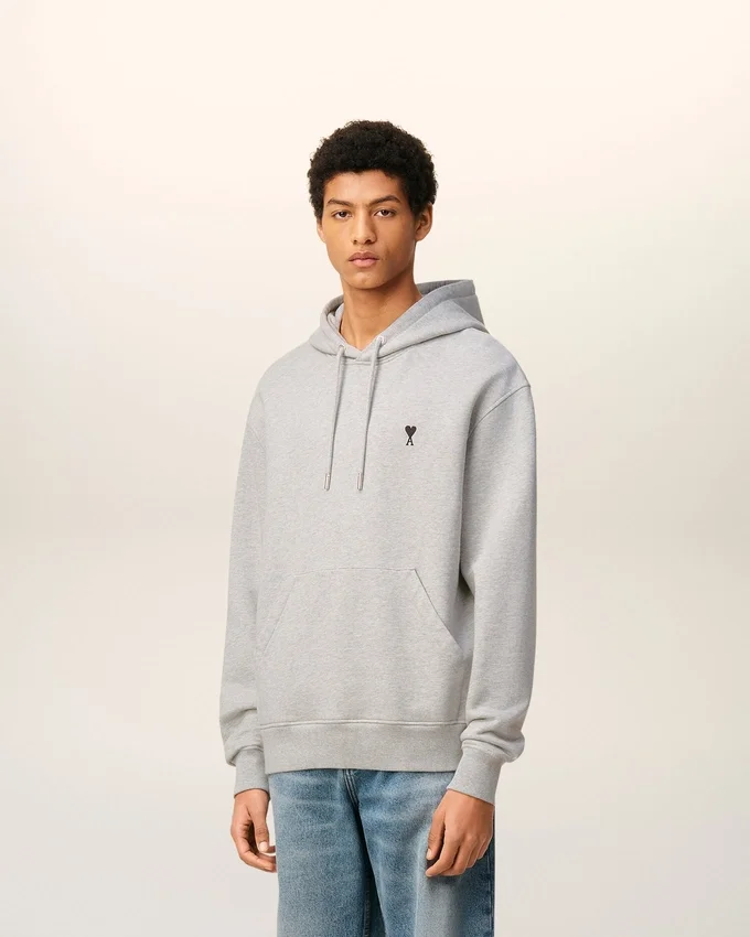 Grey Cotton Contrasted Ami De Coeur Hoodie Grey Cotton Contrasted Ami De Coeur Hoodie