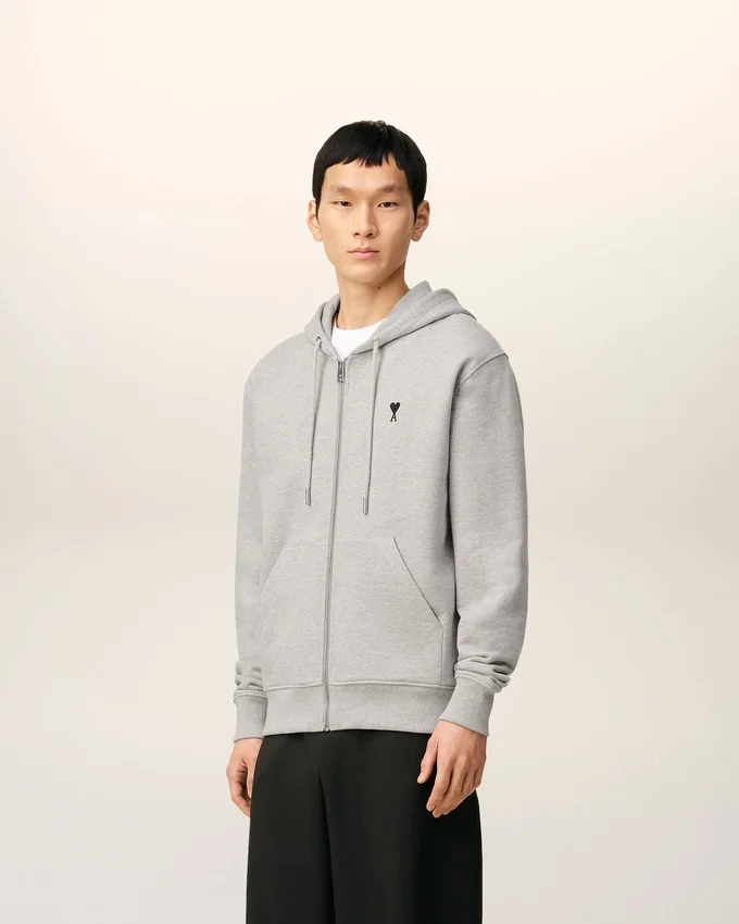 Grey Cotton Contrasted Ami De Coeur Hoodie Grey Cotton Contrasted Ami De Coeur Hoodie