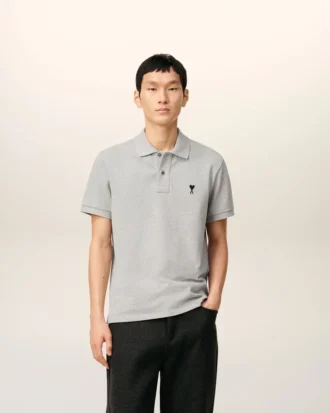 Grey Cotton Contrasted Ami De Coeur Polo Shirt