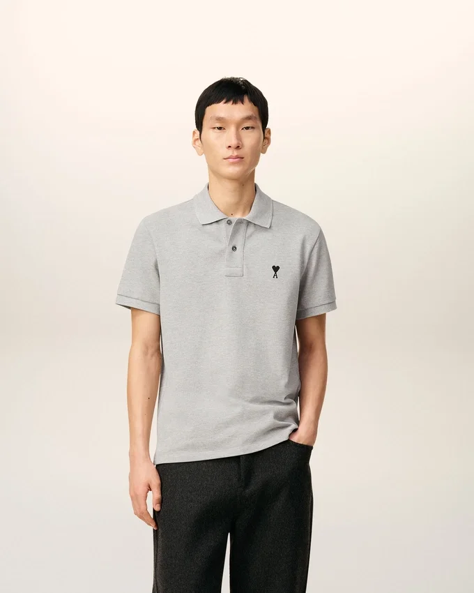 Grey Cotton Contrasted Ami De Coeur Polo Shirt Grey Cotton Contrasted Ami De Coeur Polo Shirt