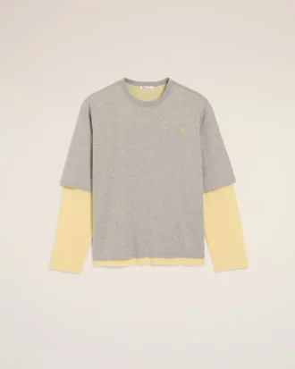 Grey Cotton Double-Sleeve Effect Ami De Coeur T-Shirt