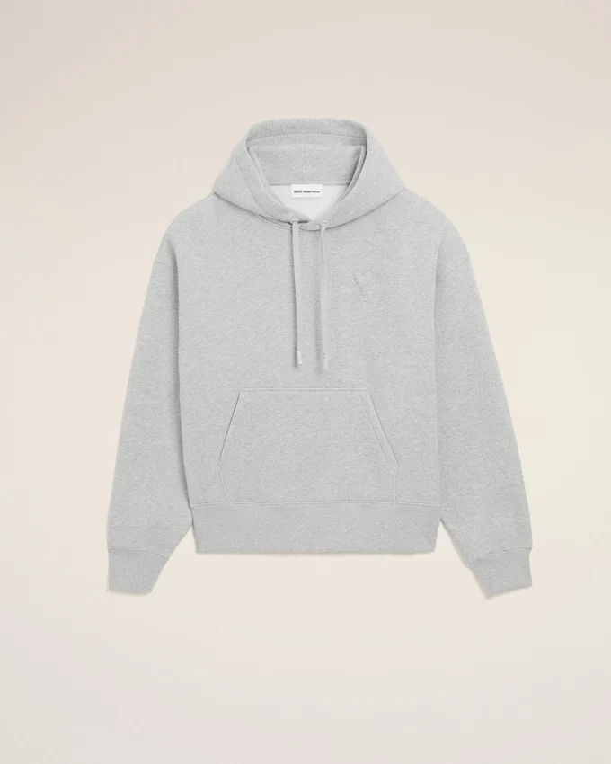 Grey Cotton Embossed Ami De Coeur Hoodie Grey Cotton Embossed Ami De Coeur Hoodie